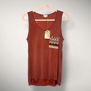 POL Boho Aztec Pocket Tank Top Terracotta Women's Size L - NWT